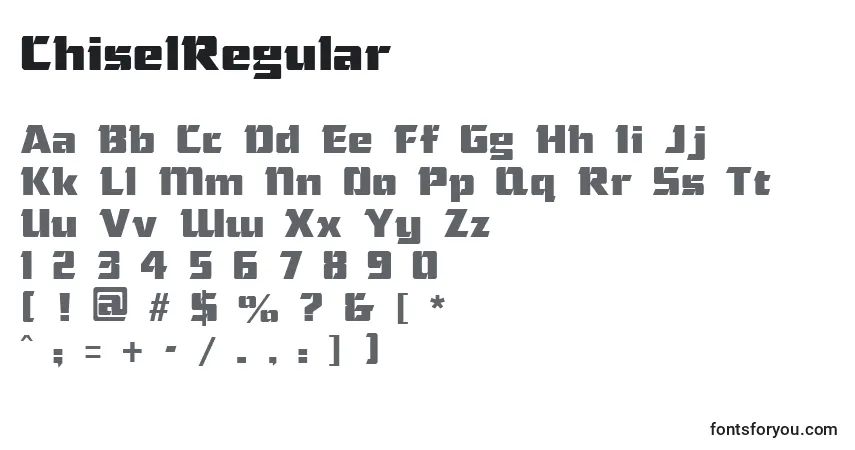 Czcionka ChiselRegular – alfabet, cyfry, specjalne znaki