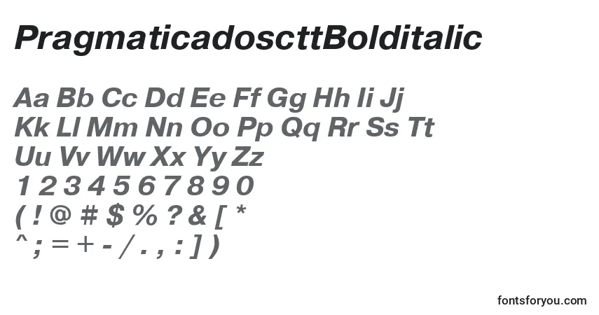Czcionka PragmaticadoscttBolditalic – alfabet, cyfry, specjalne znaki