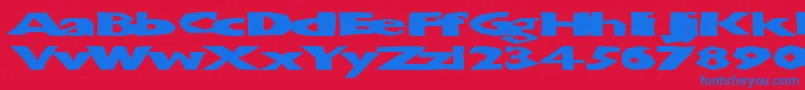 Chunkoblockosoopadark-Schriftart – Blaue Schriften auf rotem Hintergrund