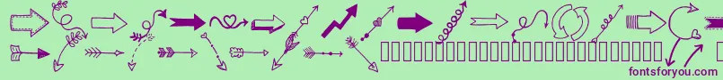 Czcionka Tanaesteldoodlearrows01Regular – fioletowe czcionki na zielonym tle