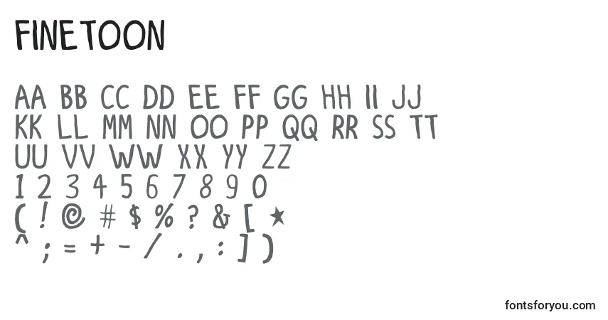 A fonte Finetoon – alfabeto, números, caracteres especiais