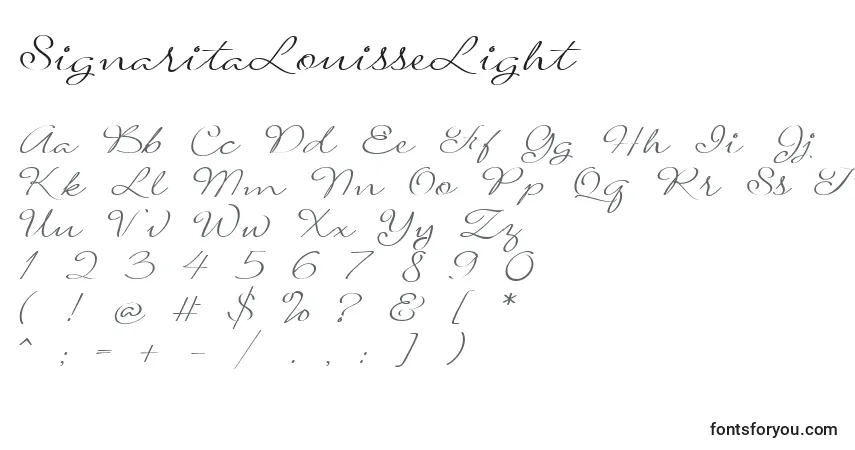 Шрифт SignaritaLouisseLight – алфавит, цифры, специальные символы