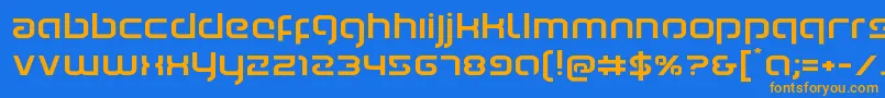 フォントYoungerbloodexpand – オレンジ色の文字が青い背景にあります。