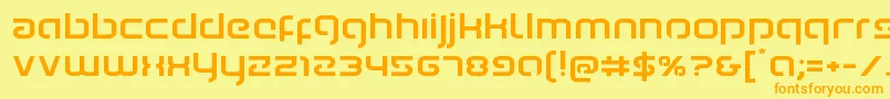 フォントYoungerbloodexpand – オレンジの文字が黄色の背景にあります。