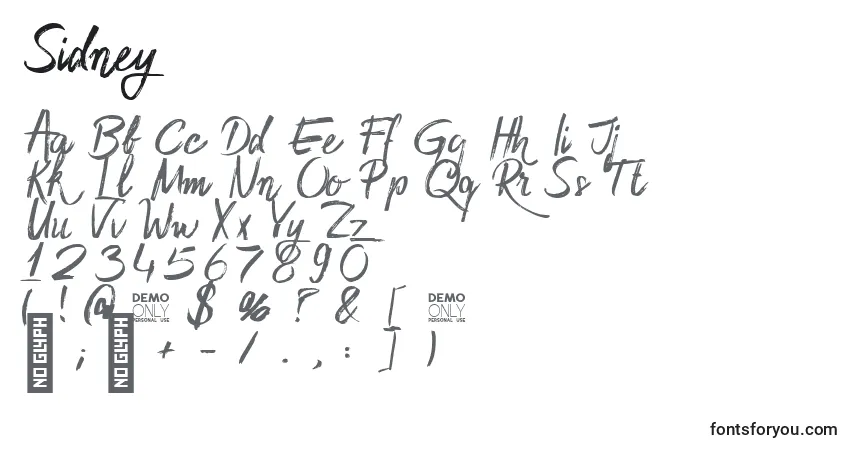 Schriftart Sidney – Alphabet, Zahlen, spezielle Symbole