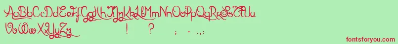フォントKarlWrightScript – 赤い文字の緑の背景