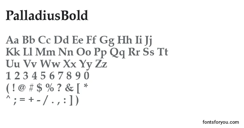 A fonte PalladiusBold – alfabeto, números, caracteres especiais