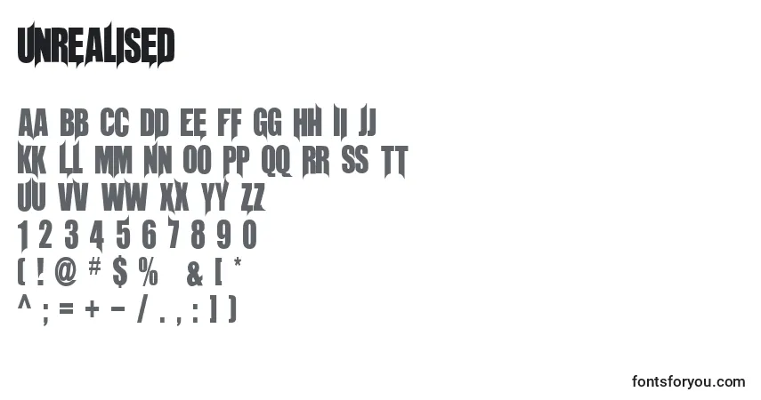Schriftart Unrealised – Alphabet, Zahlen, spezielle Symbole