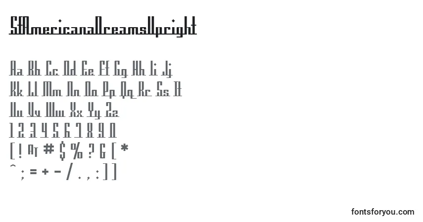 Czcionka SfAmericanaDreamsUpright – alfabet, cyfry, specjalne znaki