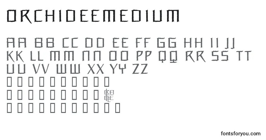 Schriftart Orchideemedium – Alphabet, Zahlen, spezielle Symbole