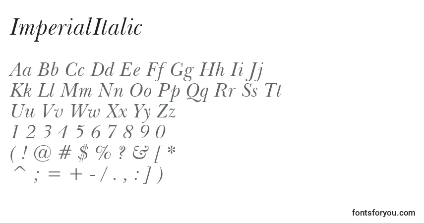 A fonte ImperialItalic – alfabeto, números, caracteres especiais
