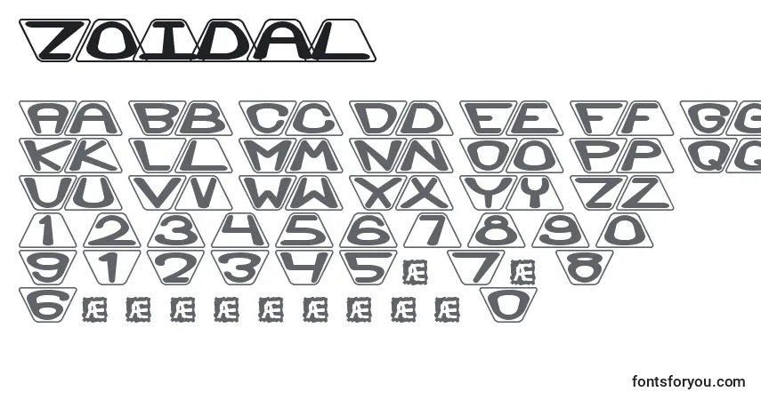 Schriftart Zoidal – Alphabet, Zahlen, spezielle Symbole