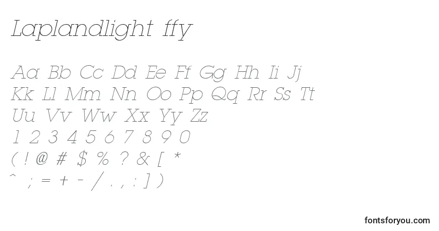 Czcionka Laplandlight ffy – alfabet, cyfry, specjalne znaki