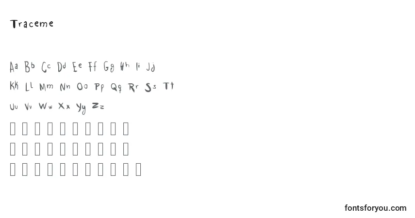 Czcionka Traceme – alfabet, cyfry, specjalne znaki