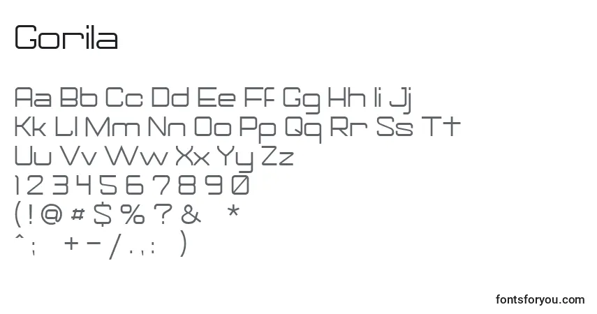 Czcionka Gorila – alfabet, cyfry, specjalne znaki