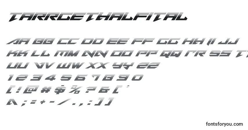 Czcionka Tarrgethalfital – alfabet, cyfry, specjalne znaki