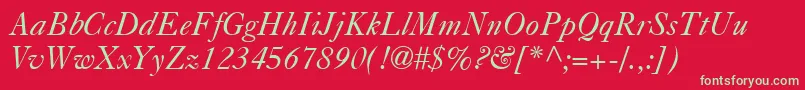 フォントCaslon540LtItalic – 赤い背景に緑の文字