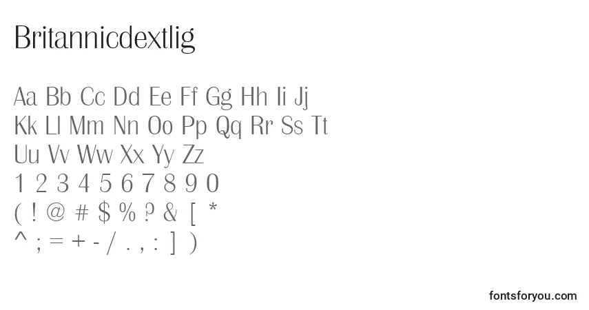 A fonte Britannicdextlig – alfabeto, números, caracteres especiais