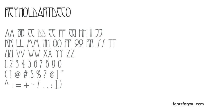 A fonte Reynoldartdeco – alfabeto, números, caracteres especiais