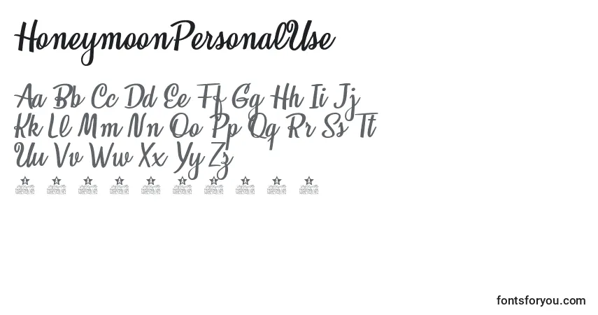 Schriftart HoneymoonPersonalUse – Alphabet, Zahlen, spezielle Symbole
