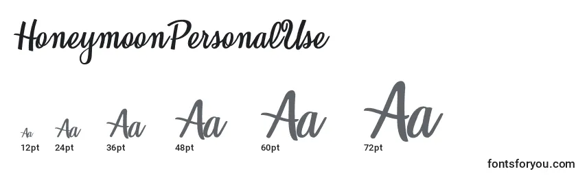 HoneymoonPersonalUse Font Sizes