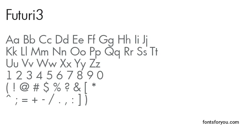 Czcionka Futuri3 – alfabet, cyfry, specjalne znaki