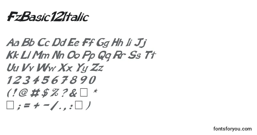A fonte FzBasic12Italic – alfabeto, números, caracteres especiais