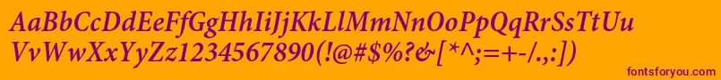 MinionproSemiboldcnitcapt-Schriftart – Violette Schriften auf orangefarbenem Hintergrund