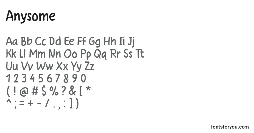 Schriftart Anysome – Alphabet, Zahlen, spezielle Symbole