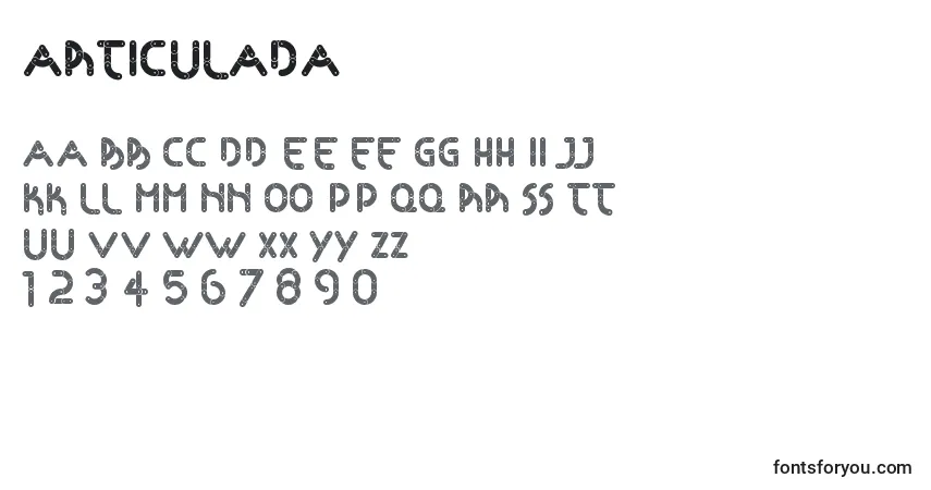 Schriftart Articulada – Alphabet, Zahlen, spezielle Symbole