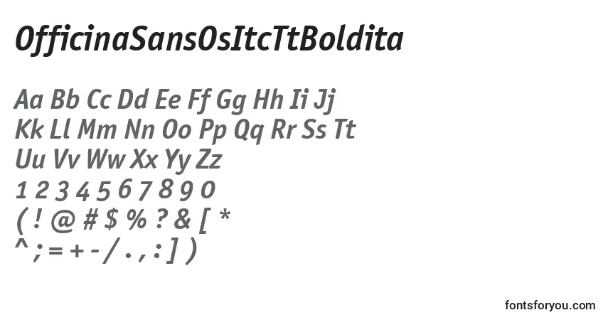 Шрифт OfficinaSansOsItcTtBoldita – алфавит, цифры, специальные символы