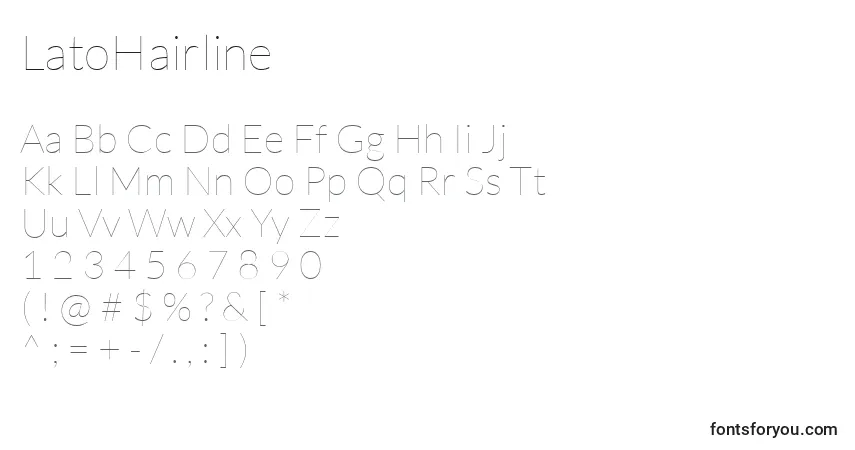 Schriftart LatoHairline – Alphabet, Zahlen, spezielle Symbole