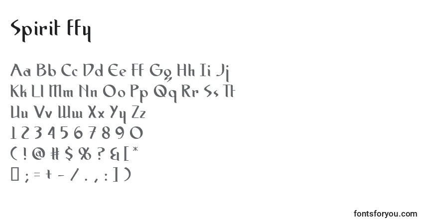 Czcionka Spirit ffy – alfabet, cyfry, specjalne znaki