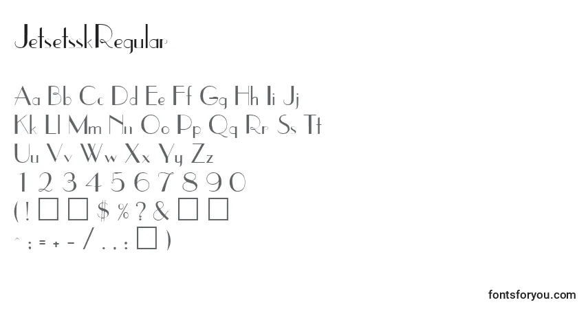 Czcionka JetsetsskRegular – alfabet, cyfry, specjalne znaki