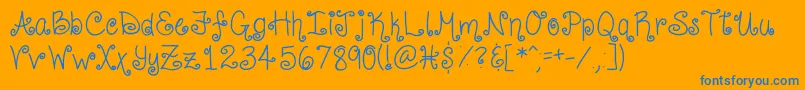 CurlyShirley-Schriftart – Blaue Schriften auf orangefarbenem Hintergrund