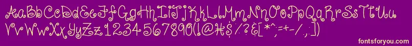 CurlyShirley-Schriftart – Gelbe Schriften auf violettem Hintergrund