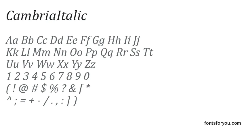 CambriaItalic Font – alphabet, numbers, special characters
