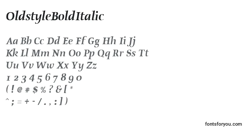 A fonte OldstyleBoldItalic – alfabeto, números, caracteres especiais
