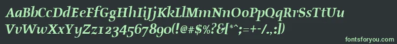 フォントOldstyleBoldItalic – 黒い背景に緑の文字