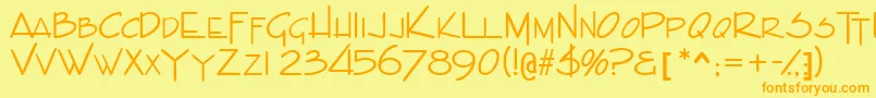 フォントIndascapsssk – オレンジの文字が黄色の背景にあります。