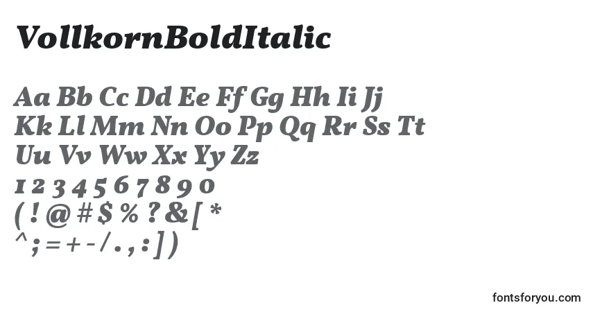A fonte VollkornBoldItalic – alfabeto, números, caracteres especiais