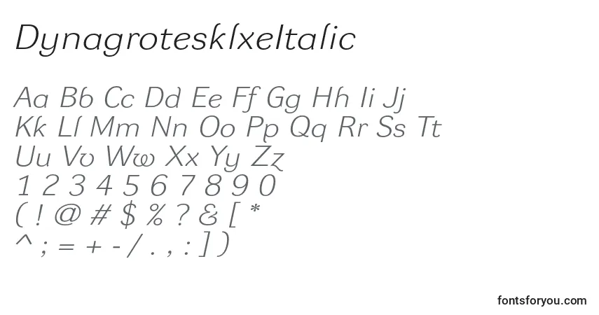 DynagrotesklxeItalic-fontti – aakkoset, numerot, erikoismerkit