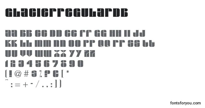 A fonte GlacierRegularDb – alfabeto, números, caracteres especiais