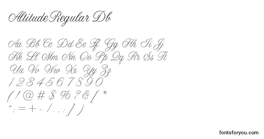 Czcionka AltitudeRegularDb – alfabet, cyfry, specjalne znaki