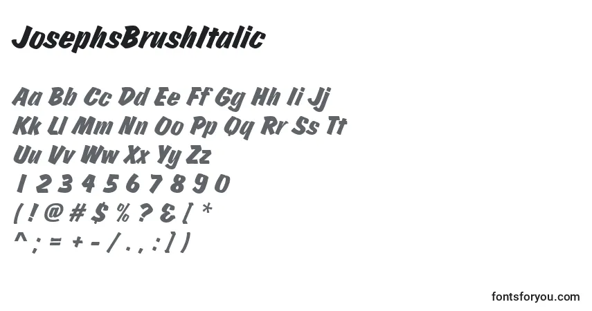 A fonte JosephsBrushItalic – alfabeto, números, caracteres especiais