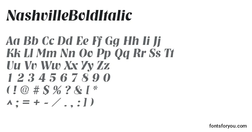 Schriftart NashvilleBoldItalic – Alphabet, Zahlen, spezielle Symbole