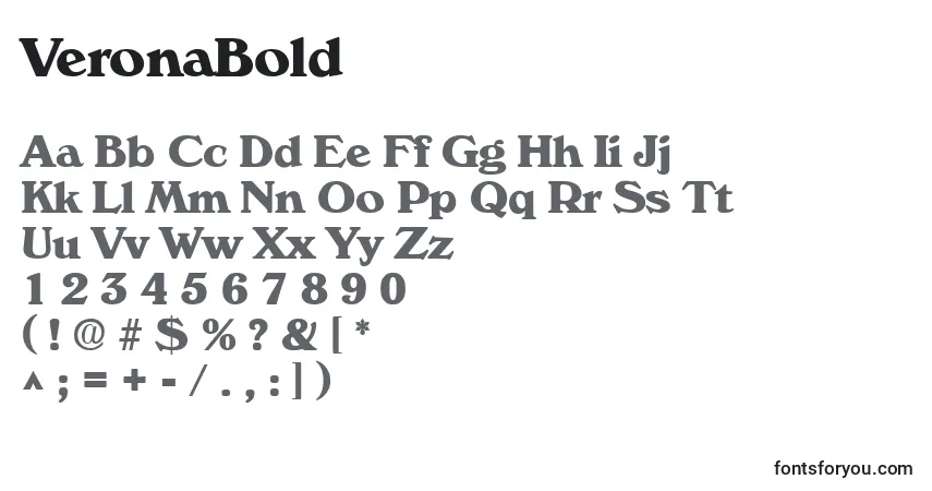 Czcionka VeronaBold – alfabet, cyfry, specjalne znaki