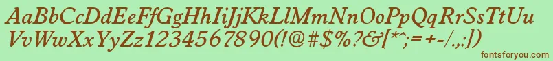 WorcesterserialMediumItalic-fontti – ruskeat fontit vihreällä taustalla