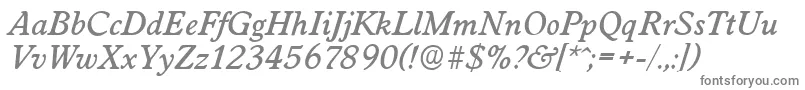 WorcesterserialMediumItalic-fontti – harmaat kirjasimet valkoisella taustalla
