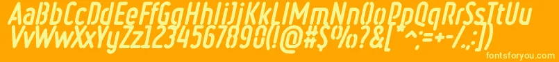 RulerStencilHeavyItalic-fontti – keltaiset fontit oranssilla taustalla